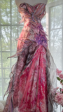 Vintage Floral Sweetheart Strapless Design A-line Romantic Chiffon Evening Dress Prom Dress HZ0319