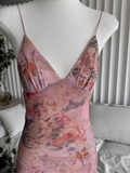 Sweet Spaghetti Strap V-neck Backless Design Floral Print A-line Women Party Dress, HZ0319