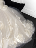 Elegant Ivory 3D Flowers Design A-Line Tulle Wedding Dress Prom Dress Evening Dress Ball Gown HZ0319