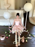 Cute Pink Sweetheart Princess Style Tiered A-Line Design Spaghetti Strap Short 18th Birthday Party Dress Homecoming Dress HZ0319