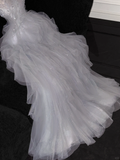 Fashion Sparkling White Beaded Sequin Mermaid Elegant Tulle Evening Dress Prom Dresses HZ0319