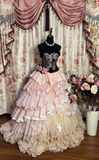 Retro Strapless A-Line Lace Tiered Long Evening Dress Lovely Birthday Ball Gown, HZ0319