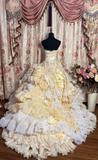Ivory Strapless A-Line Appliques Ruffles Birthday Ball Gowns Formal Evening Gowns, HZ0319