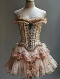Retro Strapless 3D Flowers Design Lolita Princess Dress A-line Beaded Chiffon Party Dress Homecoming Dress HZ0319