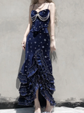 Prom Dress Dark Navy Spaghetti Straps Mermaid Layers Ruffles Sexy Evening Dress Birthday Outfits, HZ0319