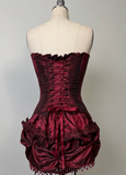 Burgundy Strapless Sheath Satin Lace-up Short Party Dresses Homecoming Dresses, HZ0319