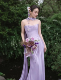 Elegant Light Purple Strapless Sheath Chiffon Long Evening Dress Prom Dresses HZ0319