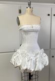 Vintage White Strapless A-line Lace Lace-up Short Party Dresses Homecoming Dress, HZ0319