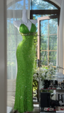Shiny Green Sequined V-neck Spaghetti Strap Design Chiffon Prom Dress Evening Dress HZ0319