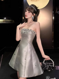 Vintage Silvery Beading Strapless Design A-line Party Dress Homecoming Dress, HZ0319