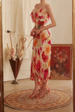 Vintage Floral A-line V-neck Spaghetti Strap Evening Dress Prom Dresses, HZ0319