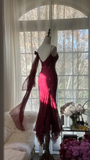 Elegant Burgundy Spaghetti Strap Gorgeous Beaded Shinny Chiffon Evening Dress Prom Dress HZ0319