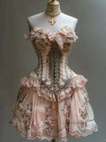Retro Strapless Sweetheart Lolita Princess Dress A-line Floral Beaded Chiffon Party Dress Homecoming Dress HZ0319