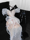 Vintage Sparkling Champagne Sequin Off-the-shoulder Sheath Elegant Chiffon Evening Dress Prom Dresses HZ0319