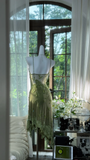 Retro Green Sequin Spaghetti Strap Romantic Shinny Chiffon Evening Dress Prom Dresses, HZ0319