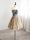 Vintage Sequin Beaded Strapless Ruffled Hem Design A-line Tulle Party Dress Homecoming Dress HZ0319