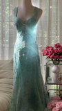 Retro Sparkling Light Blue Sweetheart Design A-line Romantic Chiffon Evening Dress Prom Dress HZ0319