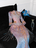 Fashion Sparkling Beaded Sequin Mermaid Elegant Chiffon Evening Dress Prom Dresses HZ0319