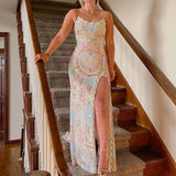 Vintage Colorful Applique Spaghetti Strap Floral Design Elegant Bridesmaid Dress Evening Dress Prom Dress HZ0319