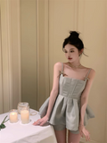 Cute Fashion Gray Spaghetti Strap Design A-line Satin Party Dress Homecoming Dress, HZ0319