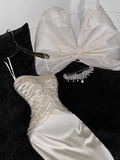 Elegant Ivory Sweetheart Satin Beaded Design Gorgeous Mermaid Floor-length Wedding Dress HZ0319