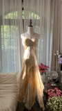 Retro Sweetheart Mermaid Spaghetti Strap Design A-line Romantic Chiffon Evening Dress Prom Dress HZ0319