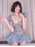 Fashion Light Blue Short-sleeved Design A-line Tulle Party Dress Homecoming Dress, HZ0319