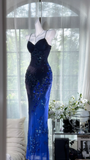 Gorgeous Navy Blue Sparkling Beaded V-neck Elegant Mermaid Chiffon Evening Dress Prom Dresses HZ0319