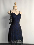 Dark Navy Straps A-Line Chiffon Short Party Dresses Homecoming Dresses, HZ0319