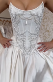 Elegant White Strapless A-Line Satin Appliques Wedding Dress Bridal Dress, HZ0319