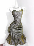 Vintage Green Spaghetti Strap Ruffled Hem Hem Short 16th Birthday Party Dress Homecoming Dress HZ0319