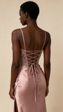 Charming Prom Dress Pink Spaghetti Straps Beaded Satin Long Evening Party Dress Birthday Outfits, HZ0319
