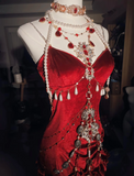 Sexy Red Spaghetti Straps Mermaid Velvet Long Party Dress Birthday Dress, HZ0319