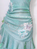 Fashion Mint Green Sparkling Sequin Spaghetti Strap Ruffled Hem Short 16th Birthday Party Dress Homecoming Dress HZ0319