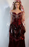 Gothic Burgundy Straps A-Line Sequins Vintage Long Evening Party Dress, HZ0319