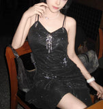 Sparkling Black Sequin Spaghetti Strap Design 16th Birthday Party Dress Homecoming Dress HZ0319