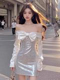 Elegant Strapless Sequined Birthday Dress Short Prom Dress Quinceanera Dress with Bowknot HZ0319