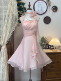 Cute Flouncing Fold Pink Halter Empire Dress Sweet 16 Party Dress HZ0319