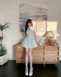 Pretty V-neck Lace-up Sleeveless Lace Tiered Pleated Homecoming Dress Party Dress HZ0319
