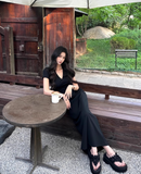 Elegant V-Neckline Sheath Short Sleeves Pleated Ankle Length Dress Party Dress Women Dress Summer Dress HZ0319