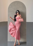 Pretty Short Sleeve Sheath Fold Ankle Length Mermaid Dress Summer Dress Party Dress Women Dress HZ0319