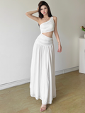 Fashion One Shoulder Pleated Long Dating Dress Summer Vacation Dress Women Dress HZ0319
