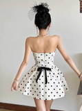 Cute A Line Strapless Polka Dots Pleated Short Dating Dress Summer Dress Party Dress Women Dress with Bowknot HZ0319