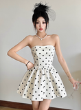 Cute A Line Strapless Polka Dots Pleated Short Dating Dress Summer Dress Party Dress Women Dress with Bowknot HZ0319