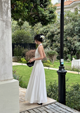 Elegant A Line Chiffon Halter V-neck Fold Slim Fit Women Summer Long Skirt Date Dress HZ0319