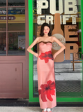 Seaside Spaghetti Straps Print Lace Pleated Ankle Long Skirt Women Summer Dress Beach Mesh Dress HZ0319