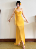 Seaside Halter Pleated Backless Tulle Island Long Skirt Women Summer Dress Date Dress HZ0319