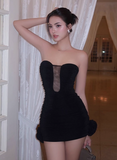 Sexy Strapless Pleated Flower Mini Party Skirt Birthday Dress Women Summer Dress HZ0319