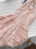 Cute Halter Polka Dot Pleated Tulle Tiered Summer Princess Dress Women Date Dress HZ0319