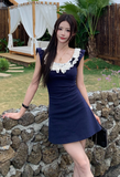 Sweet A Line Crew Neck Lace Short Skirt Summer Seaside Dress Women Dress HZ0319